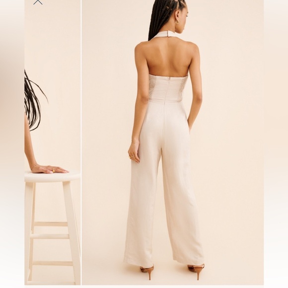 Anthropologie Astr Cream Wide Leg vestJumpsuit, size Small, linen rayon blend - Picture 4 of 13